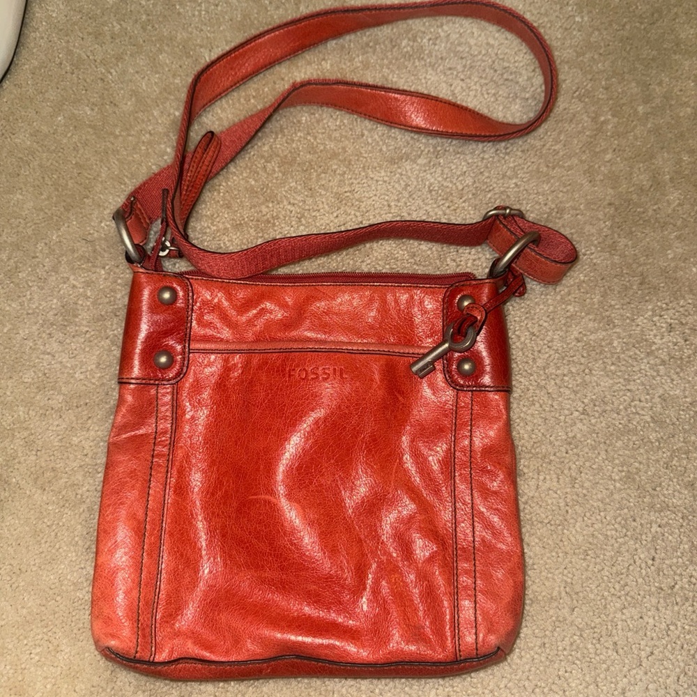 Fossil Orange Leather Crossbody Bag